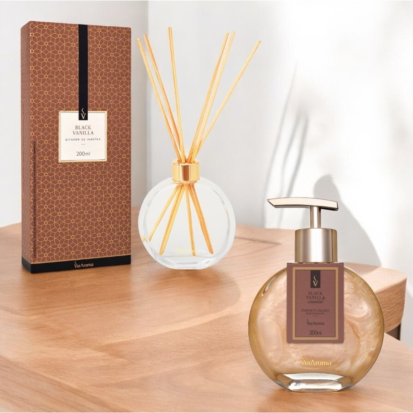 Difusor de Varetas 200ml + Sabonete Líquido Desodorante e Hidratante 200ml Via Aroma Casa Perfumada em Oferta na Shopee