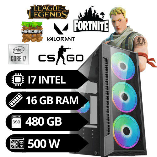Computador Gamer Intel Core I7 16gb Ssd 480 Gb 500 W Gamer Rgb W10 Pro Vga 2 Gb