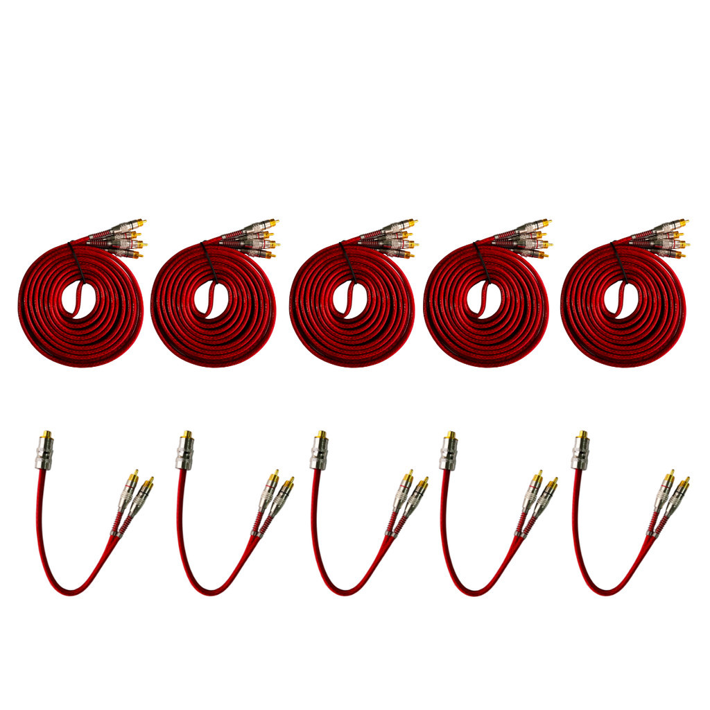 5 Cabos RCA 5 Metros + 5 Cabos Y 30 Cm Blindado automotivo
