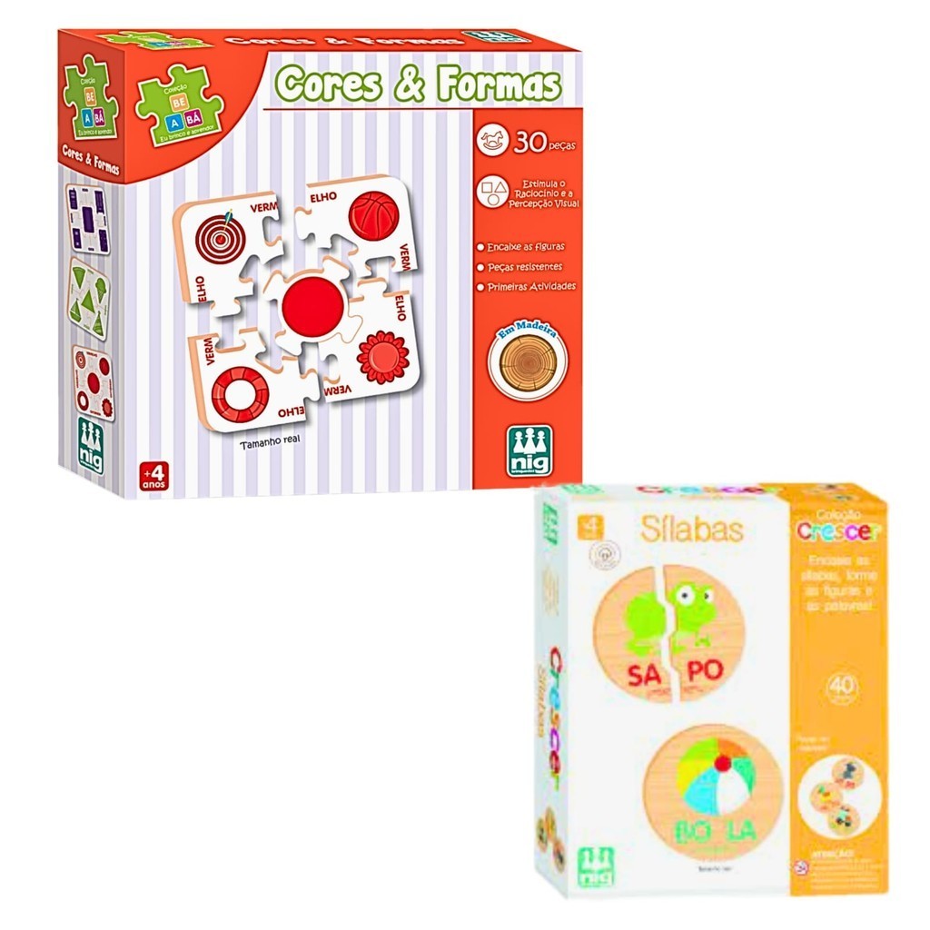 Kit 2 Jogo Educativo Encaixe Silabas Quebra Cabeça Madeira Infantil Cores E Formas Didatico Nig Brinquedos