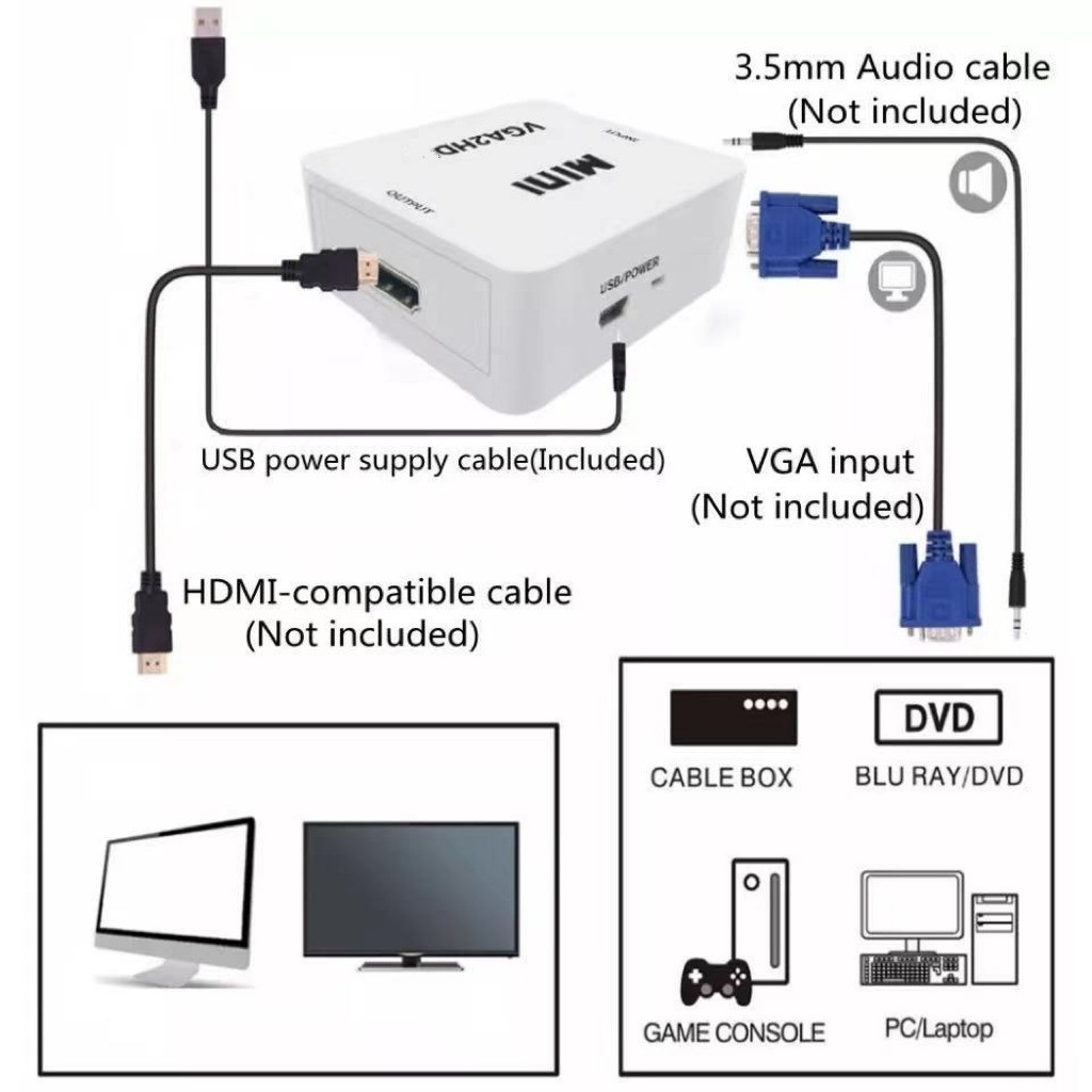 Adaptador Conversor VGA Para HDMI Full HD 1080P Com Áudio Interface Multimídia Plug Play Para TV Monitor Projetor — imagem 2 de 2