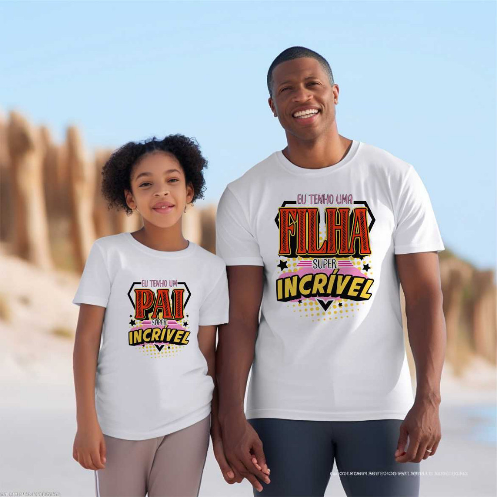 Kit 2 Camisa Personalizada Tenho Uma Filha Incrivel Adulto Infantil Estampada Ótimo Acabamento Tecido 100% Poliéster
