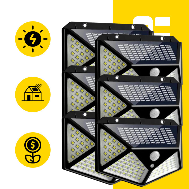 Kit 6 Luminária Solar 100 Led Com Sensor Jardim Prova D'Água
