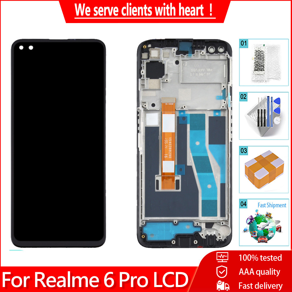 6.6'Para Tela LCD Realme 6 Pro Sensível Ao Toque Com Digitalizador De Moldura Substituição 6Pro RMX2061 RMX2063