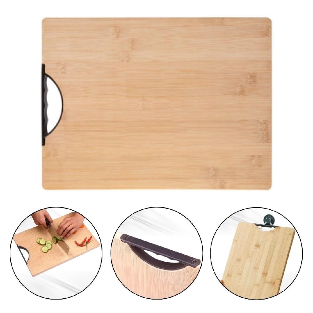 Tabua De Corte Bambu Com Alça Churrasco Cozinha Carne Legumes Frutas 38cm x 28cm