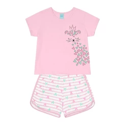 Pijama Menina Manga Curta Gatinha Corações Brilha no Escuro – KYLY