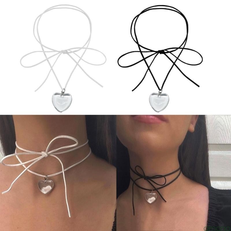 Gargantilha Amon Dopamine Heart Choker Exquisite Pattern Sweet Cool Corrente Coração Corda Ajustável Para