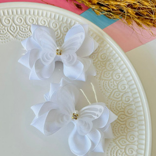 Dupla de Laço / Par de Laço Branco e Outras Cores / Laço F Borboleta