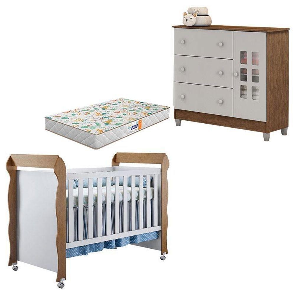 Berço Mirelle E Cômoda Mariah Branco Acetinado Amadeirado Com Colchão Gazin - Carolina em Oferta na Shopee
