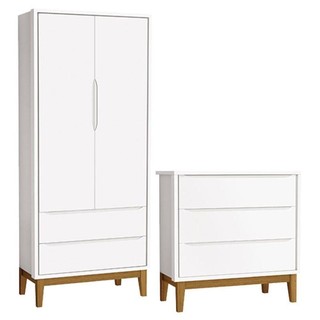 Cômoda Gaveteiro E Guarda Roupa Infantil 2 Portas New Classic Branco Com Pés Madeira - Reller em Oferta na Shopee