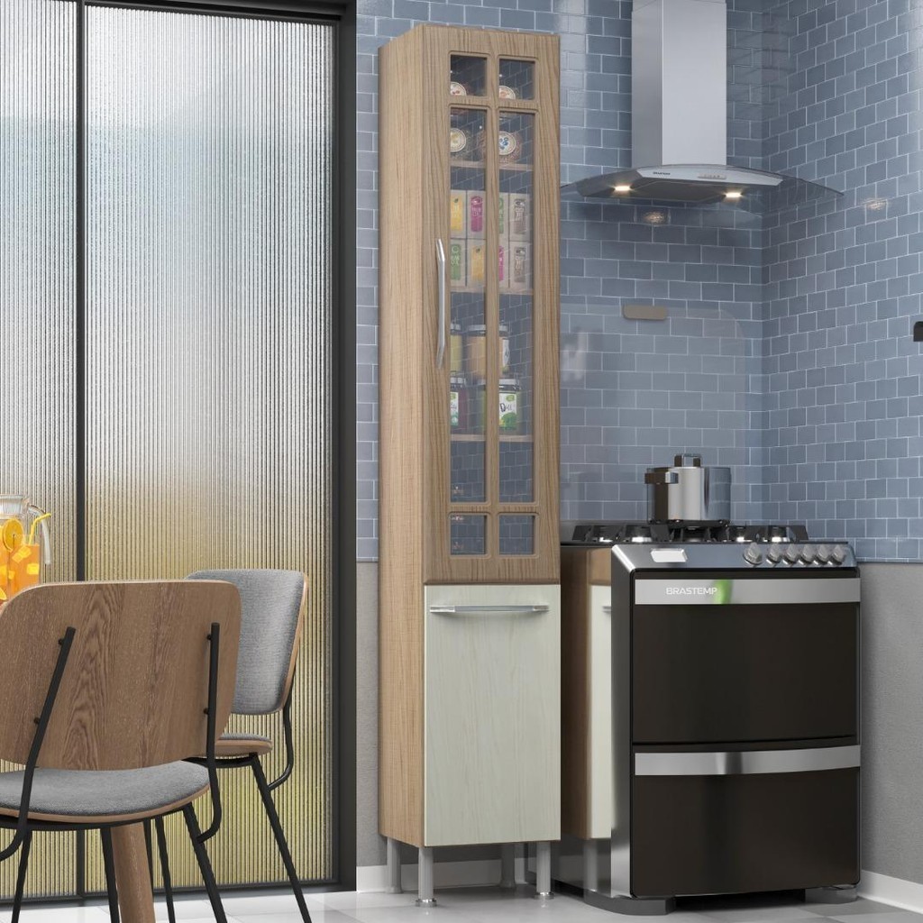 Paneleiro Simples Modulado Com Vidro Fidelitá Paris 35cm 2 Portas Nogal/Salinas em Oferta na Shopee