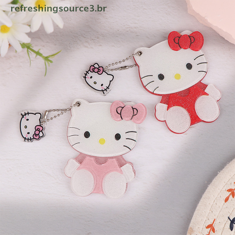 【 HOT-A 】 Sanrio Maquiagem Porta-Chaves Espelho Hello Kitty Kawaii Anime Capa Deslizante Cartoon Portátil Com Chaveiros (br)