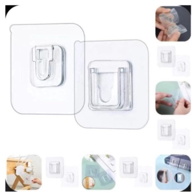 Kit 50 Peças Gancho Adesivo Macho Fêmea Dupla Face Transparente Sem Furos Pregos Para Banheiro em Oferta na Shopee