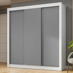 Guarda-Roupa Casal 3 Portas de Correr Branco/Cinza Nobre Madesa