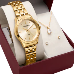 Kit Relógio Mondaine Feminino com Colar e Brincos 32611LPMKDE1K1