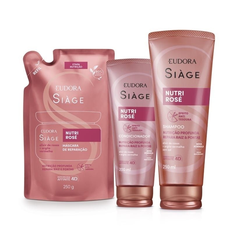 Kit Siàge Nutri Rosé: Shampoo 250ml + Refil Máscara Capilar 250g + Condicionador 200ml