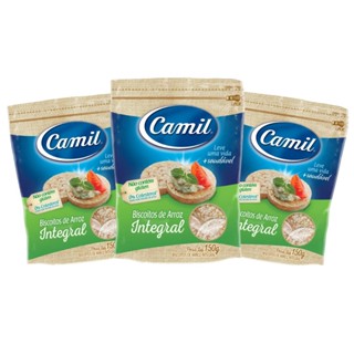 Biscoito de Arroz Integral Camil 3x150g | Sem Glúten, Sem Açúcar, Saudável, Leve e Crocante em Oferta na Shopee