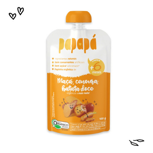 Papinha Orgânica Maçã, Cenoura, Batata-Doce Papapá Squeeze 100g