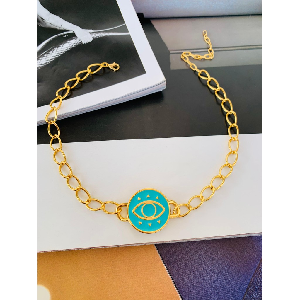 Colares Maxi Semi Joia com pingente Olho grego esmaltado