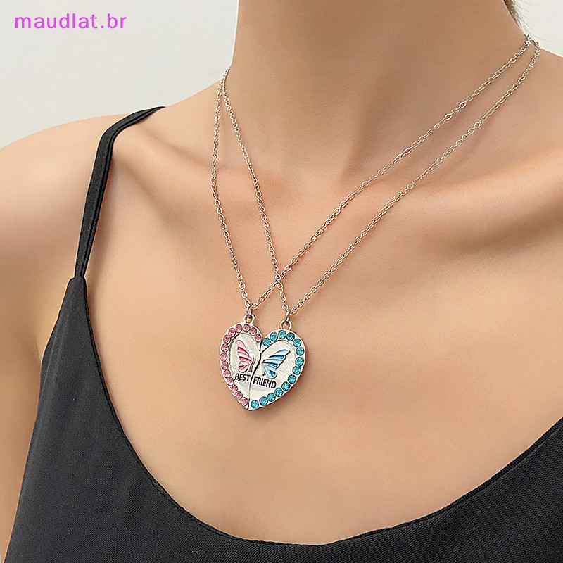 Maudlat 2PCS Ins Style Heart Stitching Necklace De Chuva Colar De Moda Pingente De Liga Cadeia De Clavícula Para Crianças Melhor Amigo Jóias Presentes BR