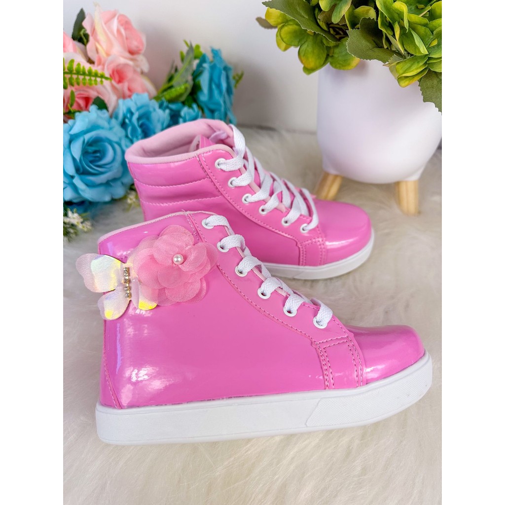Tênis Bota D Milan Flores Rosa Chiclete Feminino Cano Curto Inverno Confortável Escolar Casual Social Para Trabalhar Moda Estilo Resistente