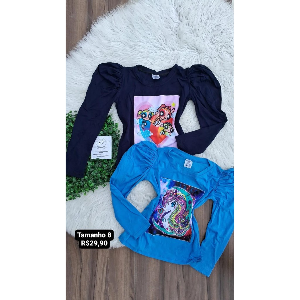 Blusa infantil menina manga comprida tamanho 8 com aplique
