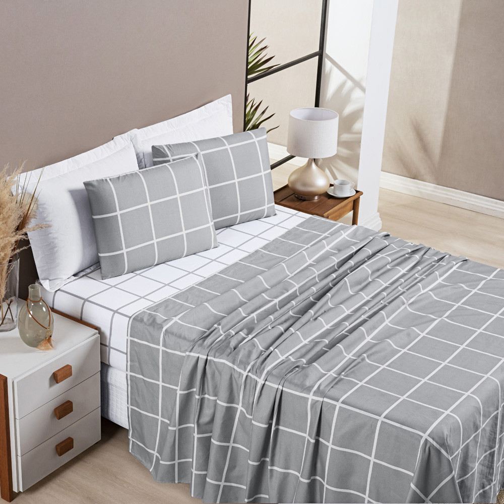 Jogo de Lençol 4 Peças King\Queen\Casal\Solteiro 200 Fios Percal Estampa Austin em Oferta na Shopee