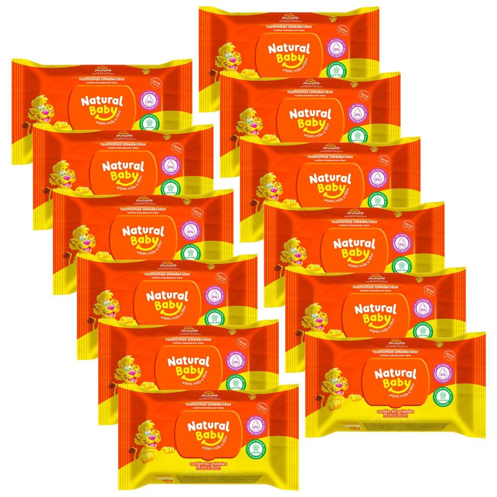 Kit 12 Toalhas Umedecidas Natural Baby Mãe e Filho 50un cada em Oferta na Shopee