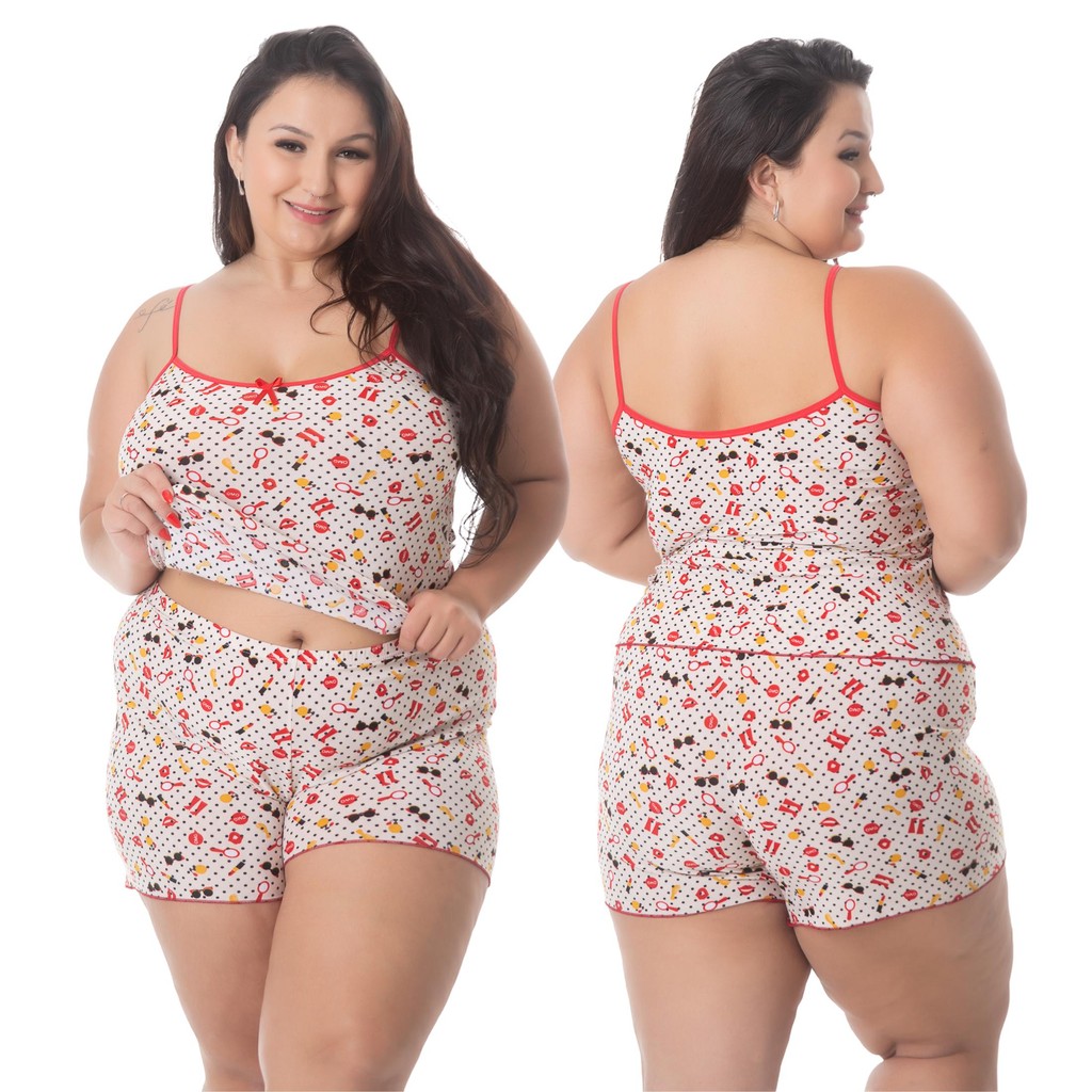 Short Doll Baby Doll Plus Size de Liganete XGG Estampado em Oferta na Shopee