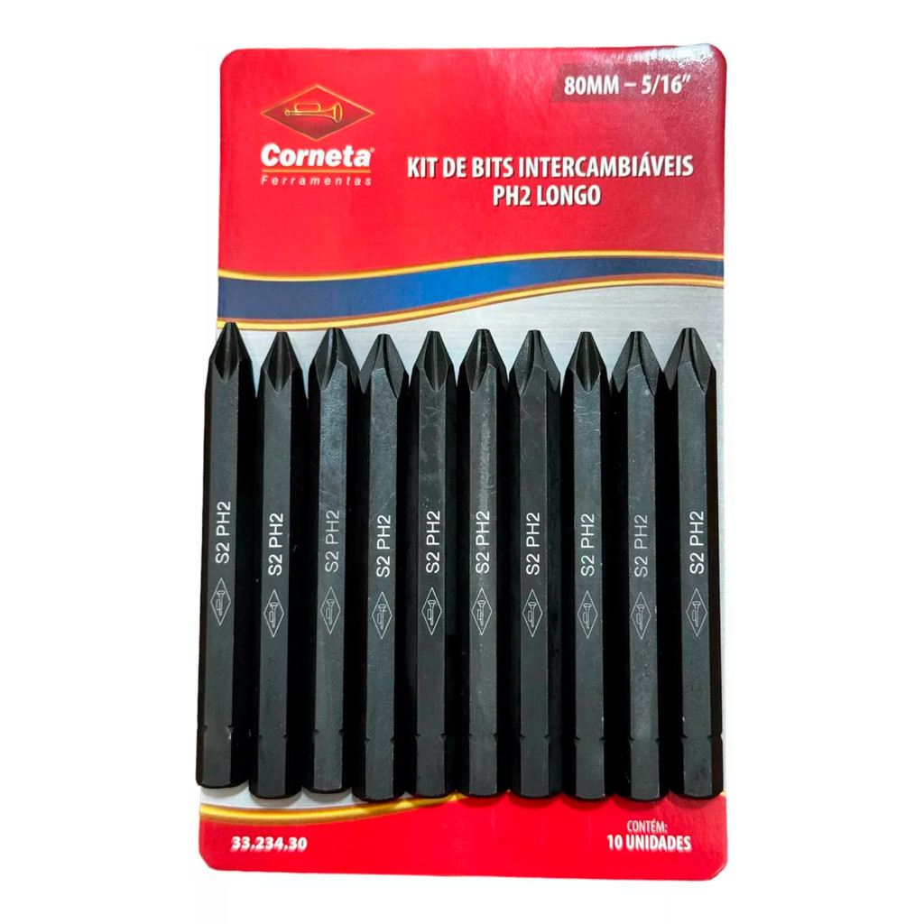 Kit Jogo De Ponta Bits Preto Intercambiável PH2 80mm 5/16Pol. 10 Unidades Profissional em Oferta na Shopee
