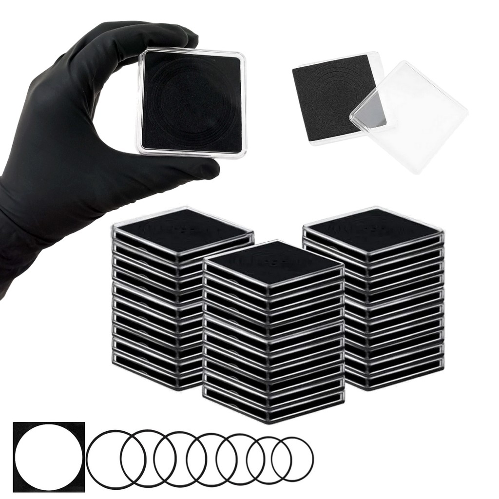 Kit 50 Capsulas Porta Moedas Molde Ajustável Quadrado De Acrílico 65mm Case Coin Holder