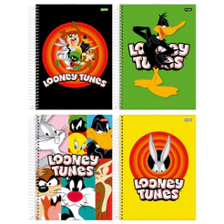 Caderno Universitário Capa Dura 1 Matéria 80 Folhas Looney Tunes - Pacote Com 4 Unidades Sortidas