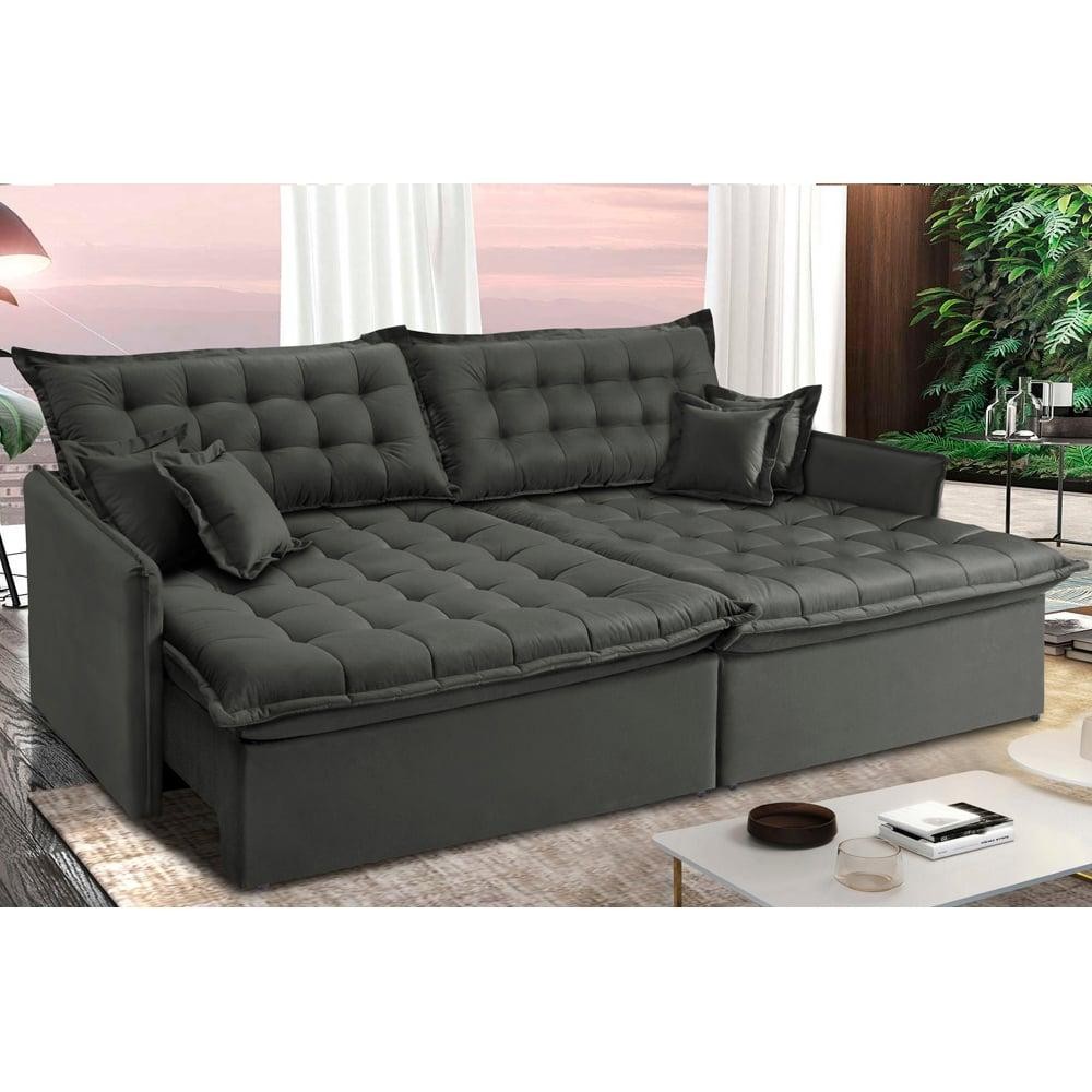 Sofá Sem Caixa Retrátil e Reclinável 1,95m Cama inBox Versátil Suede Velusoft Cinza em Oferta na Shopee