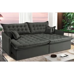 Sofá Sem Caixa Retrátil e Reclinável 1,95m Cama inBox Versátil Suede Velusoft Cinza
