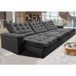 Sofá Retrátil e Reclinável 3,55m Cama inBox Big Fresh com SoftGel D40 Velupluma Cinza