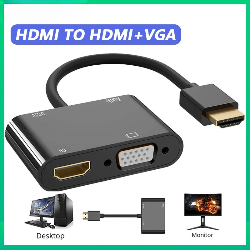Adaptador HDMI para VGA com Divisor de Tela Dupla e Áudio para Computadores, Desktops, Laptops e Monitores