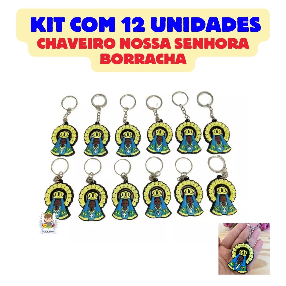 Kit 12 Chaveiro Nossa Senhora Aparecida Infantil Criança Borracha