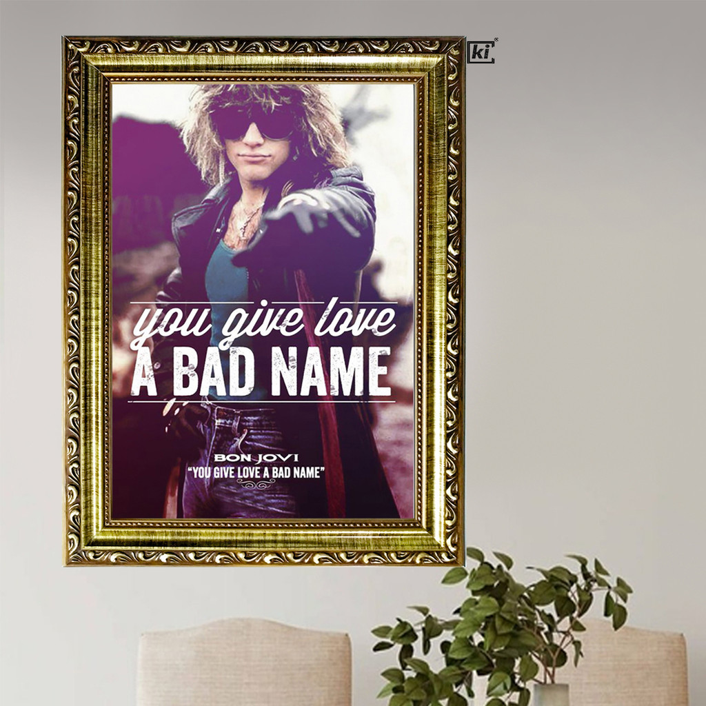 Quadro Moldura Bon Jovi Bad Name Grande Decorativo De Musica Trabalhada 47x35cm