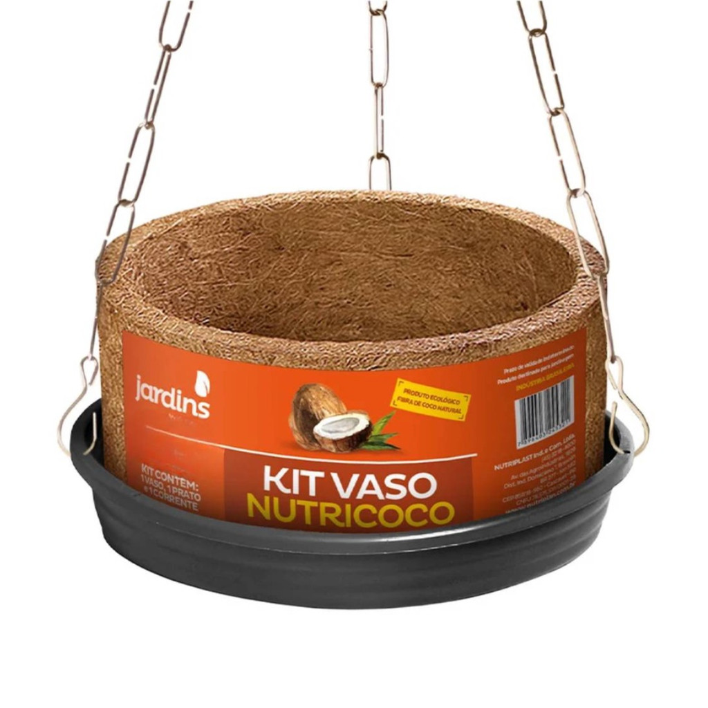 Vaso Redondo Pendurar Nutricoco Suspenso Kit Completo N°5 P/ Samambaias Orquídeas Xaxim