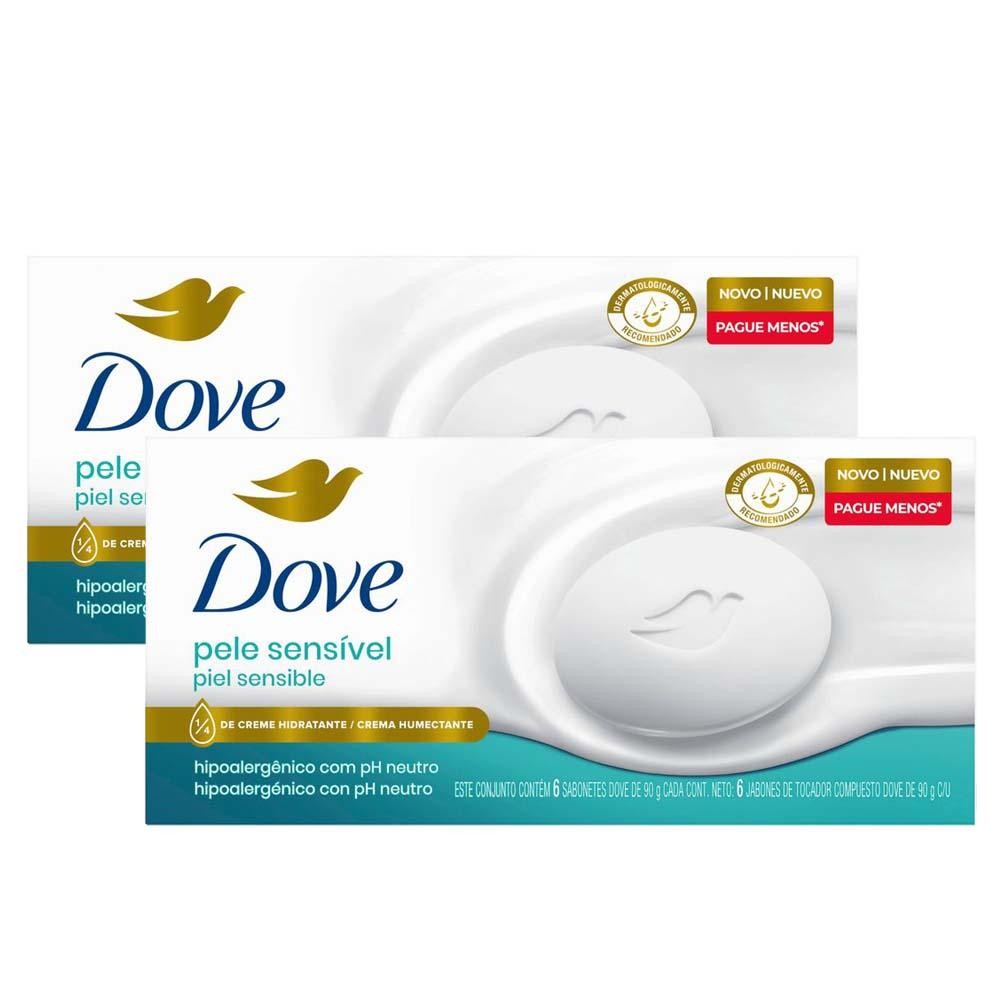 Kit 2 Sabonetes em Barra Dove Pele Sensível 90 g 6 unidades em Oferta na Shopee