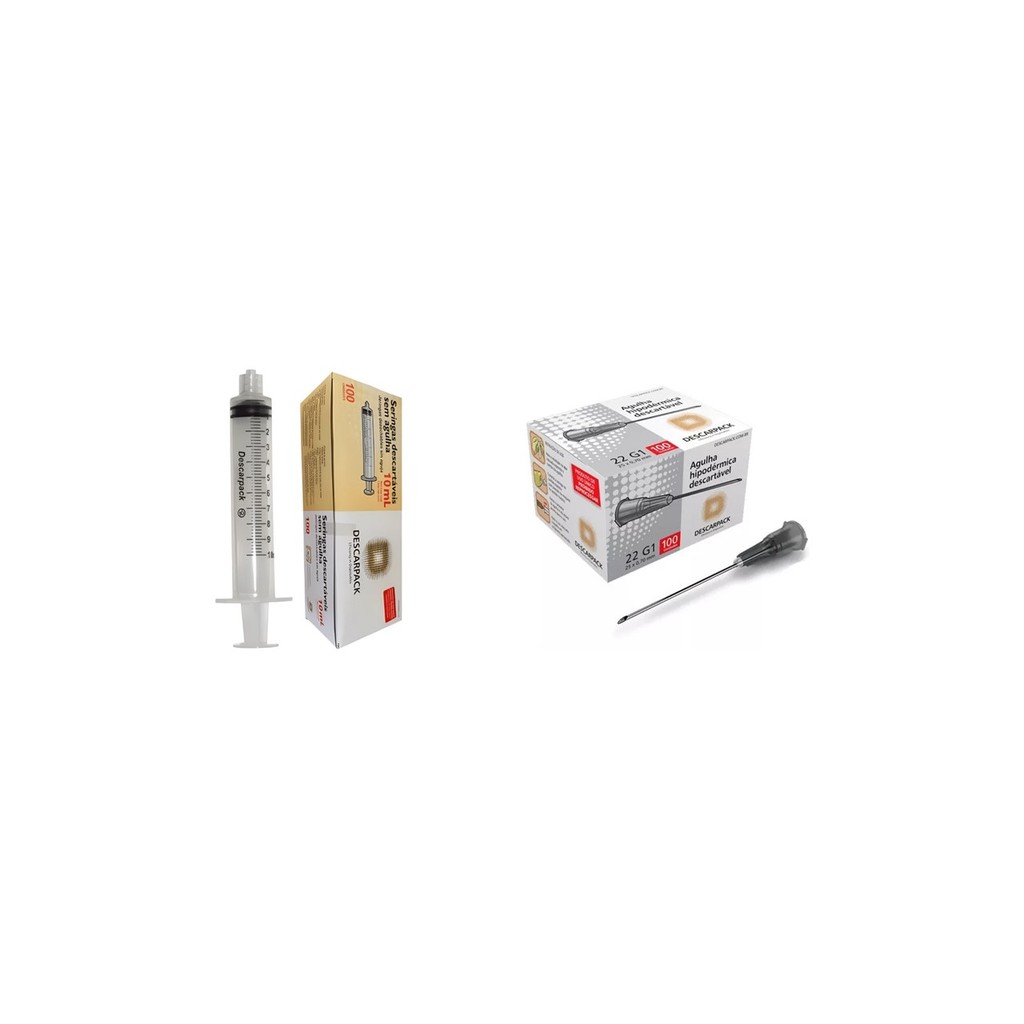 Kit 100 Seringas 10ml Bico Ll + 100 Agulhas 25x0,7Descarpack em Oferta na Shopee