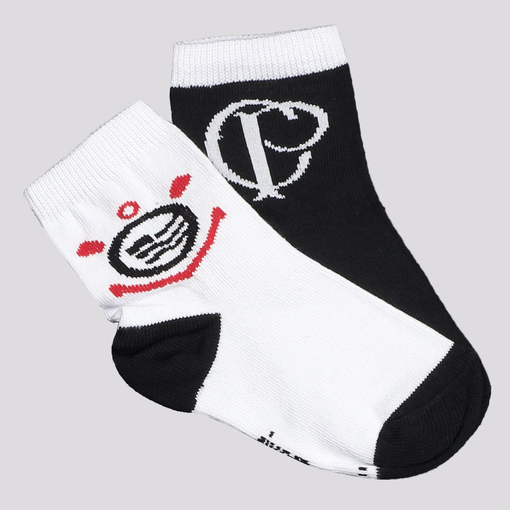 Kit Meias Corinthians Futebol 2 Pares Infantil Preta e Branca - Baby & Kids Fashion