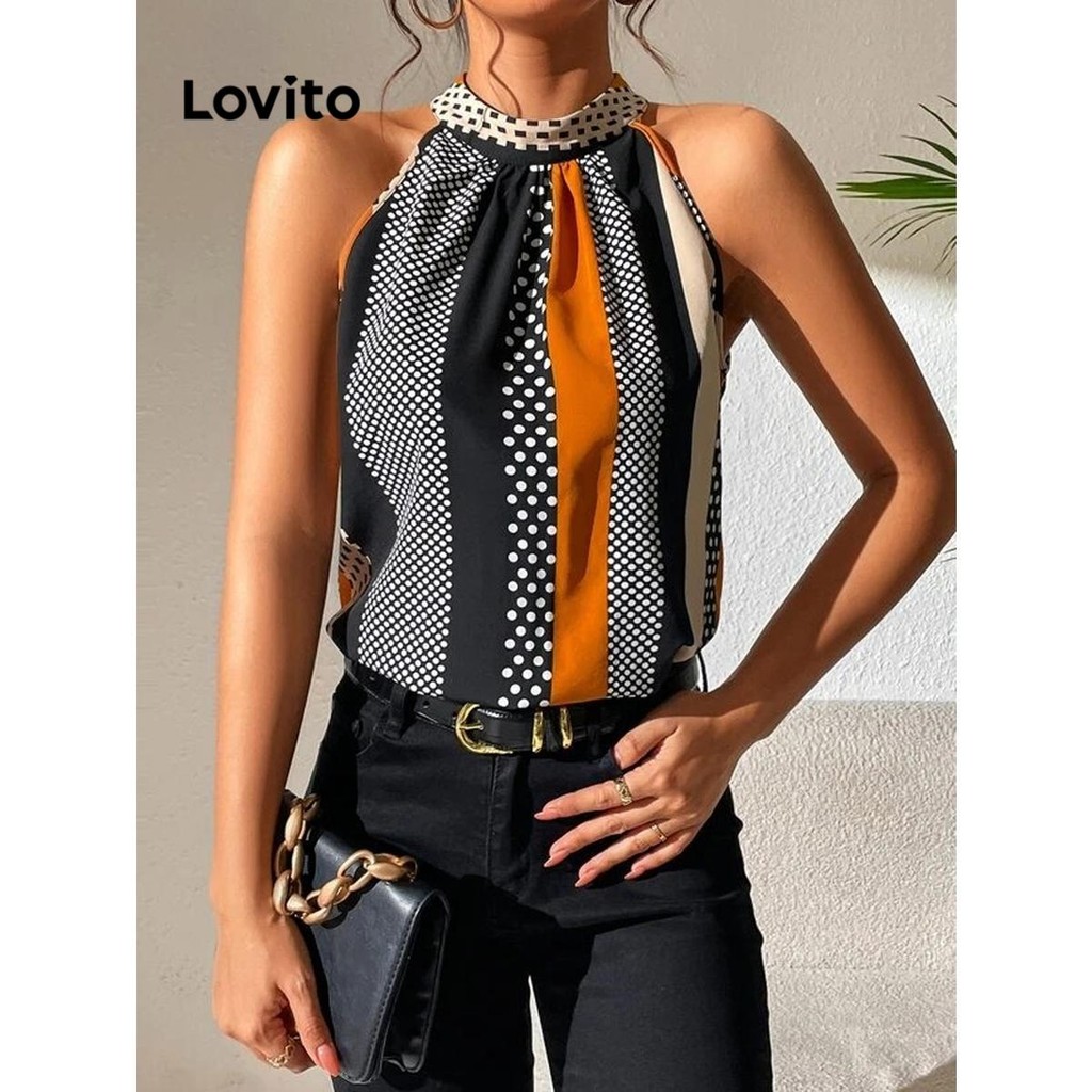 Lovito Regata Boho Tropical Padrão com Botão para Mulheres LNL72404