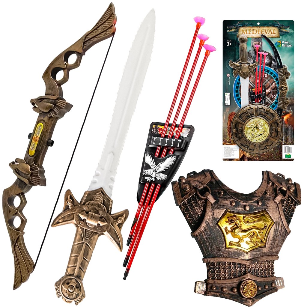Kit Cavaleiro Medieval Espada Armadura Arco E Flechas Pais E Filhos Brinquedos