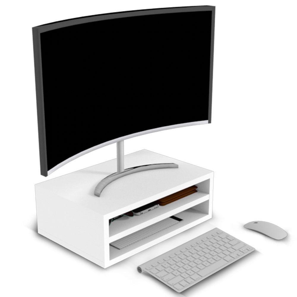 Suporte Para Monitor De Mesa Com Duas Divisorias Mdf Branco