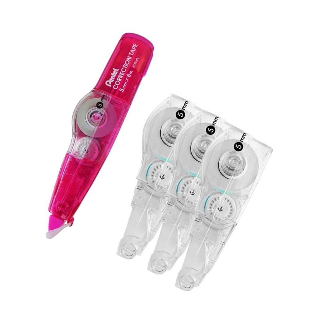 Kit Corretivo Fita Adesiva Recarregável Pentel Com 3 Refis