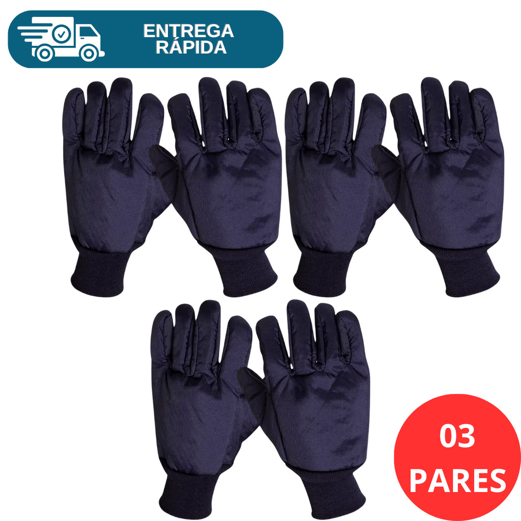 Kit 3 Prs Luva Térmica Baixa Temperatura Nylon Resinado Câmara Fria -35°c Frio Frigorifico Proteção