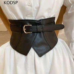 Cinto Largo KODSP , Elástico De Couro PU , Elegante Vestido Espartilho De Cintura Emagrecedor De Cor Sólida Ajustável