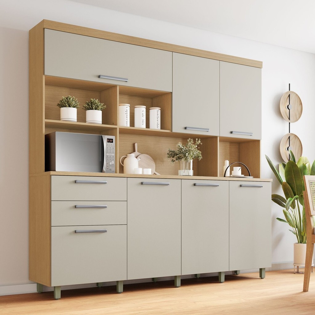 Armário de Cozinha 7 Portas 2 Gavetas Nobreza 210cm 100% Mdf Carvalho/Greige - Home & Living