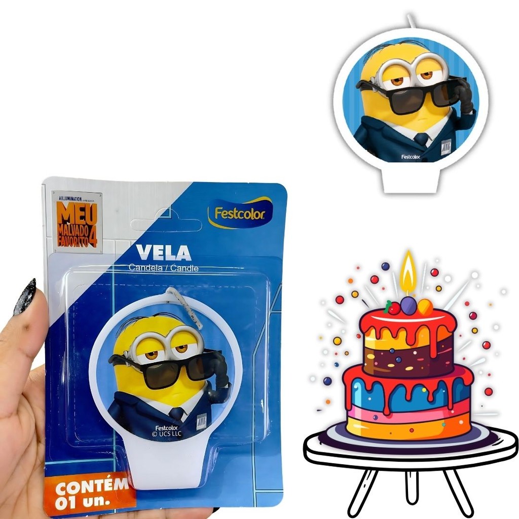 VELA  MEU MALVADO FAVORITO 4 MINIONS FESTCOLOR em Oferta na Shopee